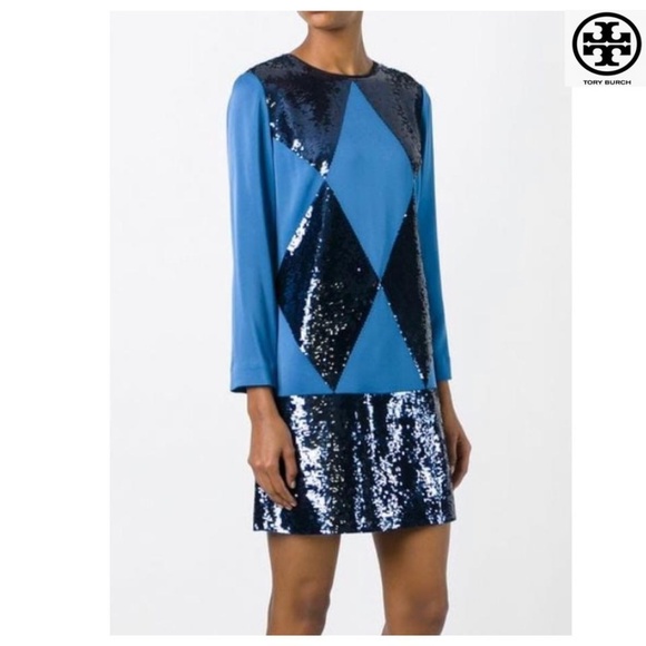 TORY BURCH Navy Sequin Mini Cocktail Dress NWT 2 - Picture 3 of 8